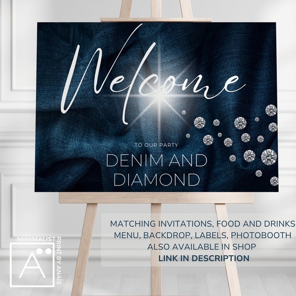 Denim Diamonds Welcome Sign, Denim Party Decor, Instant Download, Editable Template, Matching Items Available in Description