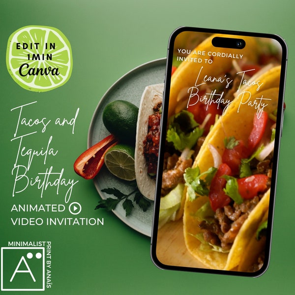 taco birthday invite, taco and tequila party , Editable Video Invitation, taco party, taco party invitation, taco geburtstag einladung