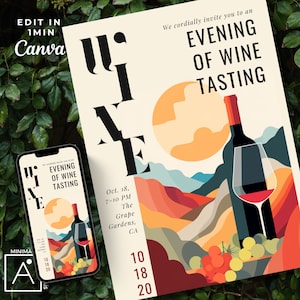 fiesta de cata de vinos, invitación de cumpleaños de vino, invitación editable, invitación de Dirty Thirty, folleto del evento, cena
