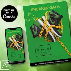green sneaker ball invitation, Editable Invitation, flyer template, sneaker ball invite, party flyer, sneaker ball flyer, sneaker ball gala