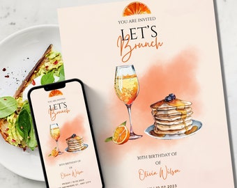 Brunch Birthday Invitation: Pancakes & Mimosas (Printable or Text Invite)
