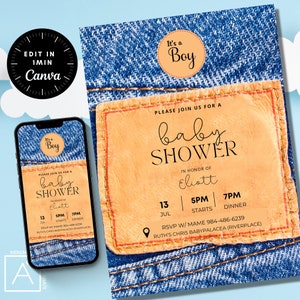 Denim baby shower invitations sale