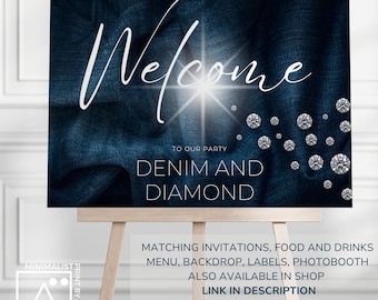Denim Diamonds Welcome Sign: Editable Party Decor (Instant Download)