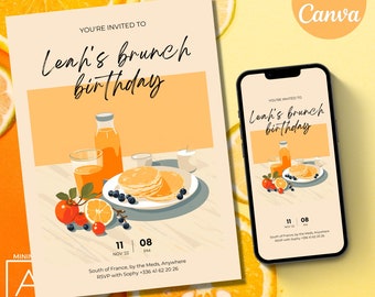 Redigerbar brunchfödelsedagsinbjudan: Digital eller utskrivbar mall