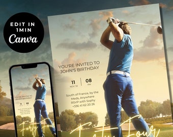 Golf Party Invite, birthday invites for men, dad golf birthday, editable invitation phone + print,ANY AGE 30th 40th 50th 60th, let's par-tee