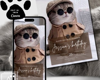 Editable Cat Birthday Party Invitation: Animated Invite (Digital Download)