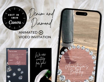 Denim and Diamonds Birthday Video Invitation (Editable in Canva)