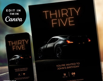 Men's Birthday Invitation Car Theme | Editable Template | Adult Male Celebration | Canva Digital Download