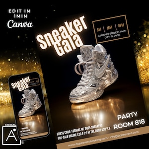 Diamond Sneaker Ball Invitation: Black & Gold Gala Flyer (Editable Template)