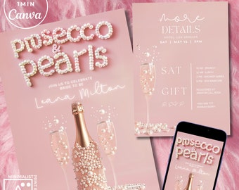 Prosecco & Pearls Bridal Shower Invitation: Minimalist Digital Template