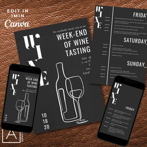 Itinéraire des vins + impression, modèle modifiable, invitation à une dégustation de vins, voyage le week-end, anniversaire ou EVJF, faire-part des trentenaires, domaine viticole