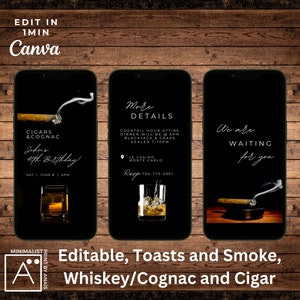Cognac/Whiskey & Cigars: Male Birthday Party Invitation, Toasts and Smokes, Video, Men Invitation, Adult Invite, Evite Template, for him