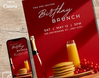 Editable Birthday Brunch Invitation: Mimosa & Pancakes (Digital)