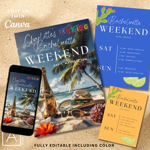 Mexico Bachelorette Itinerary Template: Modern Weekend Planner (Digital Download)