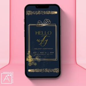 personalized 60th birthday, Fully ditable template Any Age, Custom animated birthday card, Birthday Dinner, Black and Gold, evite, digital