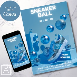 Blue Diamond Sneaker Ball Invitation: Disco Gala, Editable Party Flyer (Digital)