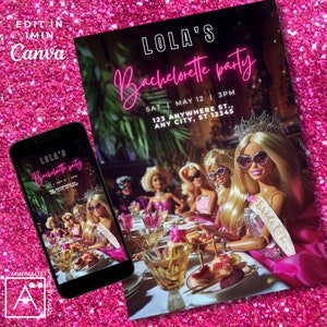 Glam Pink Doll Bachelorette Party Invitation: Digital or Print