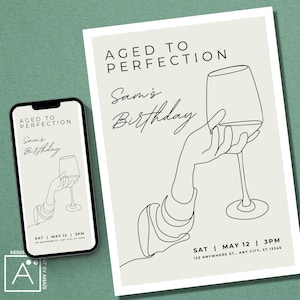 Wine Birthday Invitation: Aged to Perfection, Editable Digital Invite