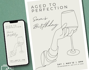 Wine Birthday Invitation: Aged to Perfection, Editable Digital Invite