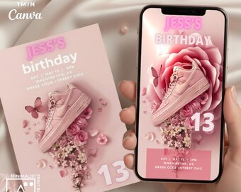Pink Sneakers Birthday Invitation: Editable Teen Evite (Digital)