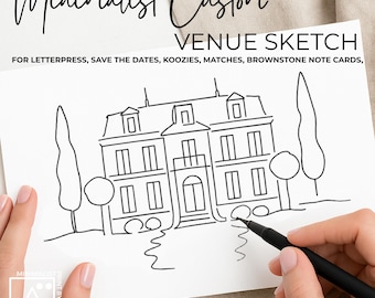 Wedding Venue Illustration: Minimalist Line Art Digital Portrait for Invitations – Custom Sketch Download