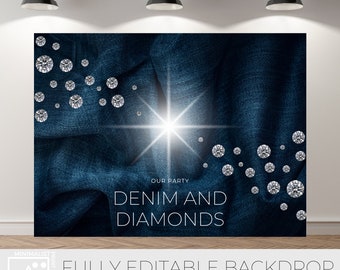 Fondo de fiesta de mezclilla y diamantes: Plantilla editable (descarga instantánea)