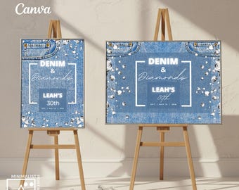 Denim & Diamonds Welcome Sign: Editable Party Decor (Digital Download)