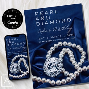 diamond and pearl party invitation, EDITABLE BIRTHDAY INVITATION, pearl pearls, diamonds, Digital Invite
