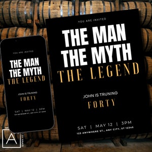 The Man The Myth The Legend Birthday Invitation for Men, INSTANT DOWNLOAD, 40th 50th 60th 70th Any Age Party text Invite, Printable