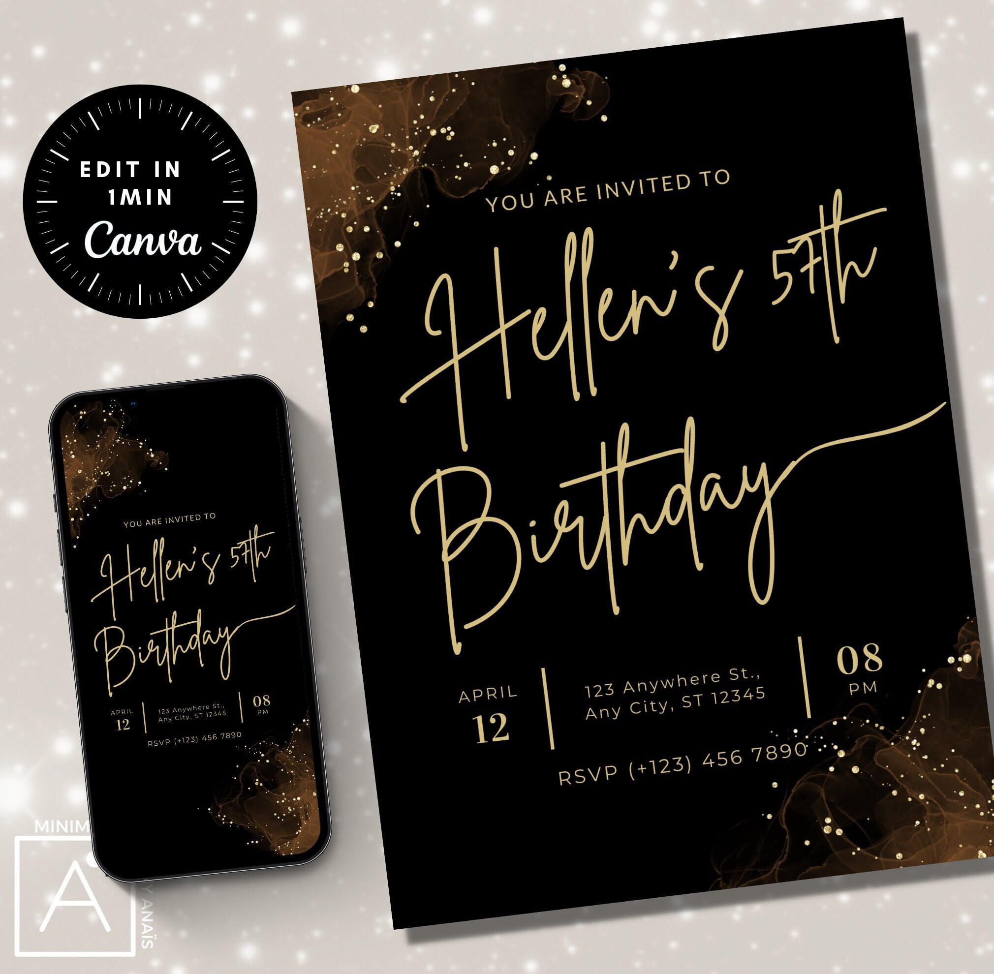 Editable 57th Birthday Invitation Template (Digital Download)