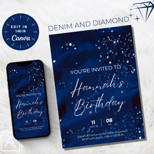 Denim and Diamonds Birthday Invitation: Editable Template