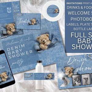 Teddy Bear Denim Baby Shower Bundle: Editable Invitation Set (Digital)