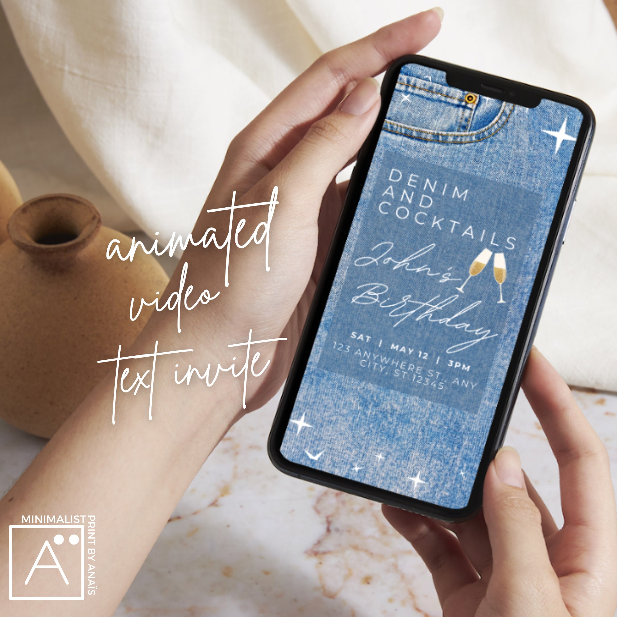 Digital Denim Invitation, Evite, Custom Animated Video Denim Invite