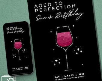 Wine Birthday Invitation: Aged to Perfection, Editable Invite (Digital Download)