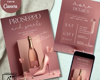Prosecco & Pearls Bridal Shower Invitation: Minimalist Digital Template