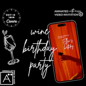 wine birthday invitation, wine birthday card,  Editable Video Invitation, wine invitation, 50th birthday, wine birthday