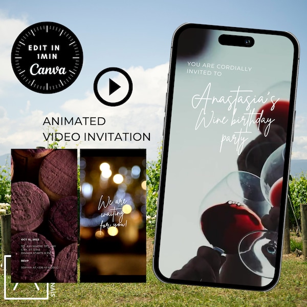 Wine Tasting Invitation, Dirty Thirty, Birthday Invite, ALL TEXT fully EDITABLE, Custom Animated Video Text Evite, Winery, Wine Itinerary