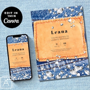 Denim & Diamonds Birthday Invitation: Editable Template