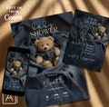 Teddy bear Denim baby shower invitation, it's a boy invite, Print and Digital FULLY EDITABLE VIDEO evite template, We can bearly wait, text product logo