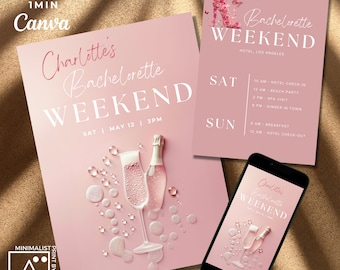 Blush Pink Bachelorette Weekend Invitation & Itinerary (Digital Template)
