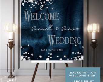 Denim & Diamonds Wedding Backdrop: Editable Welcome Sign (Digital Download)