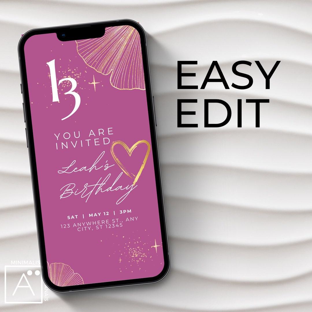 13th Birthday Invite, 13th Birthday Invitation Girl, 13th Birthday ...