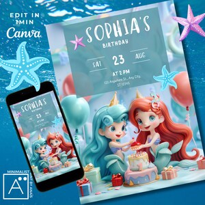 Editable Mermaid Birthday Invitation: Under the Sea Party (Digital Download)
