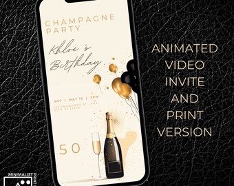 Invitation vidéo d'anniversaire au champagne : invitation à une fête élégante (numérique)