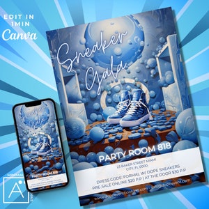 Blue Sneaker Ball Gala Invite: Editable Party Flyer Template