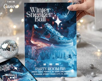 Invitación al Baile de Zapatillas de Invierno: Folleto de Gala Diamante Azul (Digital e Impreso)