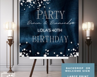 Denim and Diamonds Party Backdrop or Welcome Sign (Editable Template)