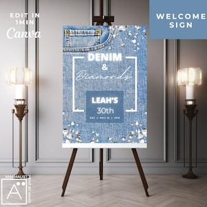 Denim & Diamonds Welcome Sign: Editable Party Decor (Digital Download)