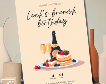 Redigerbar brunchfödelsedagsinbjudan: Digital eller utskrivbar mall