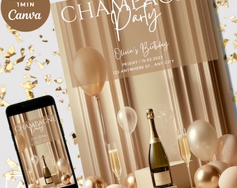 Invitation vidéo champagne fête d'anniversaire : modèle de toile modifiable